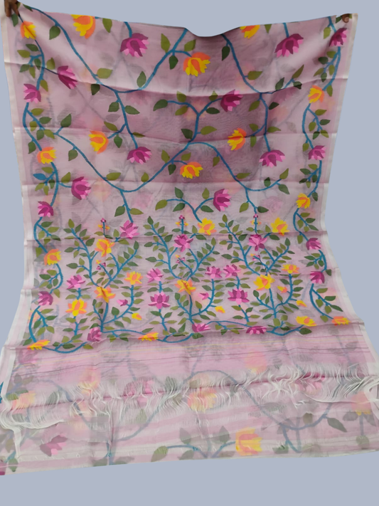 Handwoven Pure Handwoven Pure Muslin Saree  |  Baby Pink