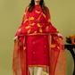 Handwoven Jamdani Silk Cotton Unstitched 2-piece Kurti | Vermilion Red