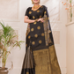 Megh Vaarna - Coal Black silk with gaja and floral border