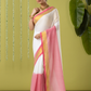 Pure Handloom Cotton Saree | White and Pink | Plain Body with Ribbon border