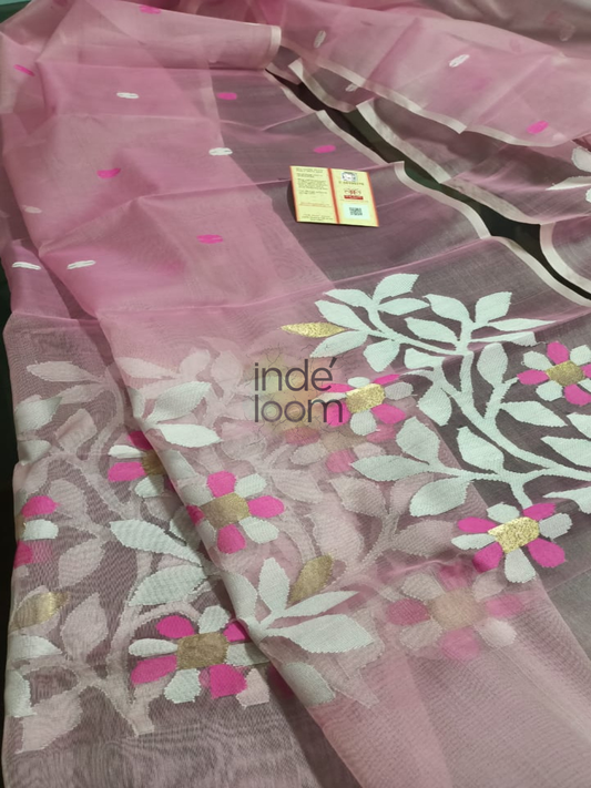 Muslin Jamdani 2-Piece Set Kurti & Dupatta (UNSTITCHED) Hot Pink -930