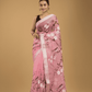 Kota Doria Handpainted Saree With Baby Pink - 005 - indeloom