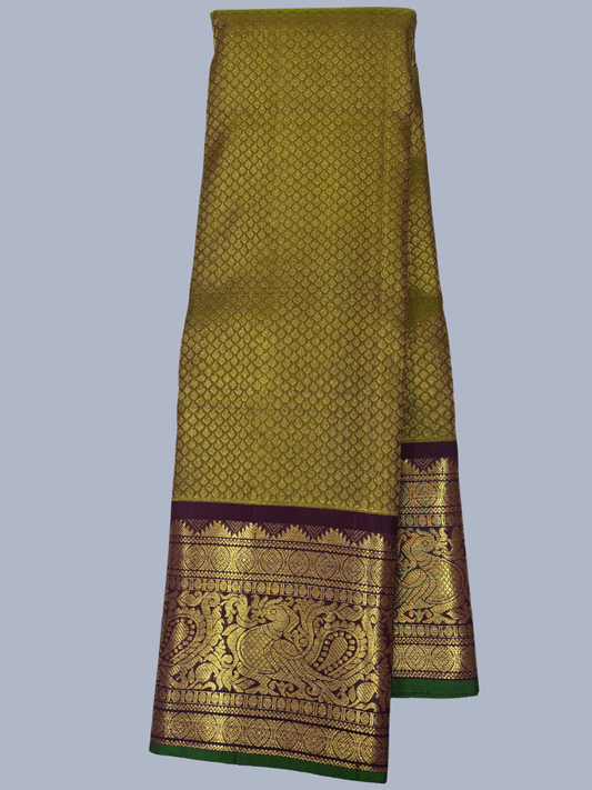 Pure Handwoven Gadwal Silk Saree With Army Green - 011
