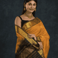 Pure Handloom Korvai Saree in Golden Yellow & Black Border In Zari Checks- 139