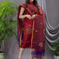 Cherry Red Cotton Silk Jamdani 2-Piece Set Kurti & Dupatta (UNSTITCHED) - 105