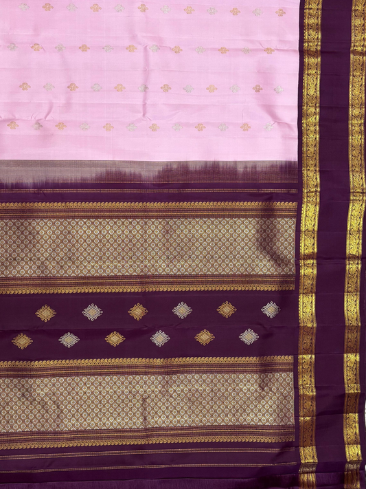 Handwoven Pure Gadwal Silk Saree | Pink