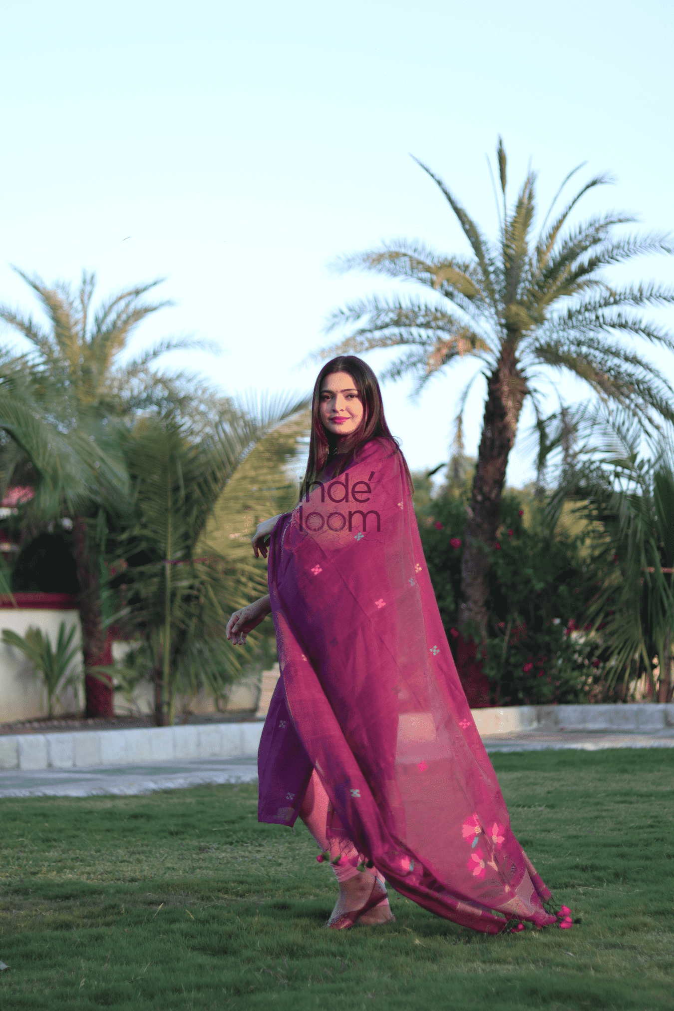Grape Purple Muslin Jamdani 2-Piece Set Kurti & Dupatta (UNSTITCHED) - 369 - indeloom