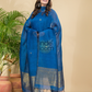 Indigo Blue Muslin Linen 2-Piece Set Kurti & Dupatta (UNSTITCHED) - 875