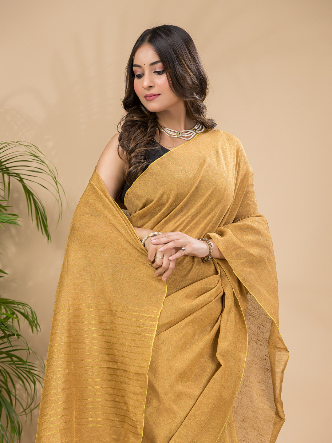 Tissue Linen Handloom Saree With Dijon Yellow - 022