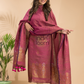 Deep Magenta | Handloom Jamdani Linen Unstitched 2-Piece Kurti | Benaras Design