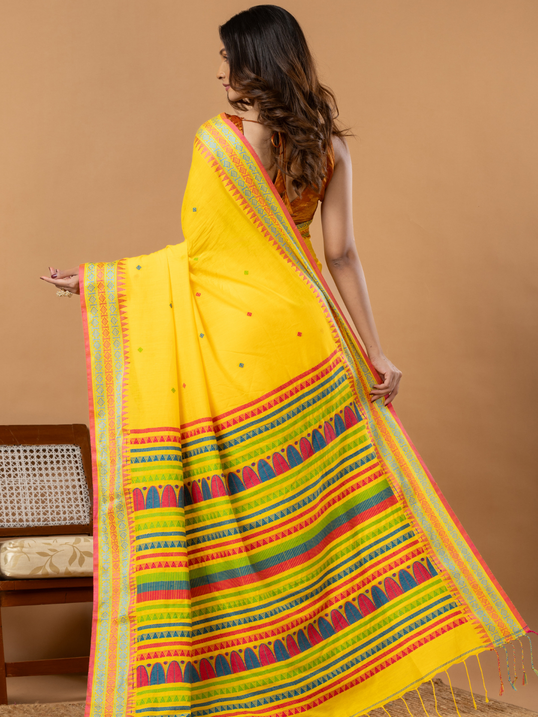 Pure Handloom Cotton Saree | Bright Yellow
