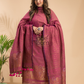 Deep Magenta | Handloom Jamdani Linen Unstitched 2-Piece Kurti | Benaras Design