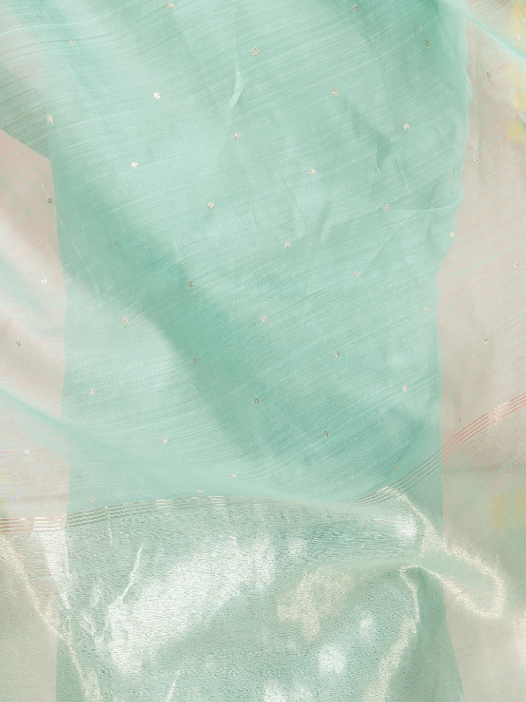 Handwoven Chanderi Silk Cotton Saree | Aqua Mint