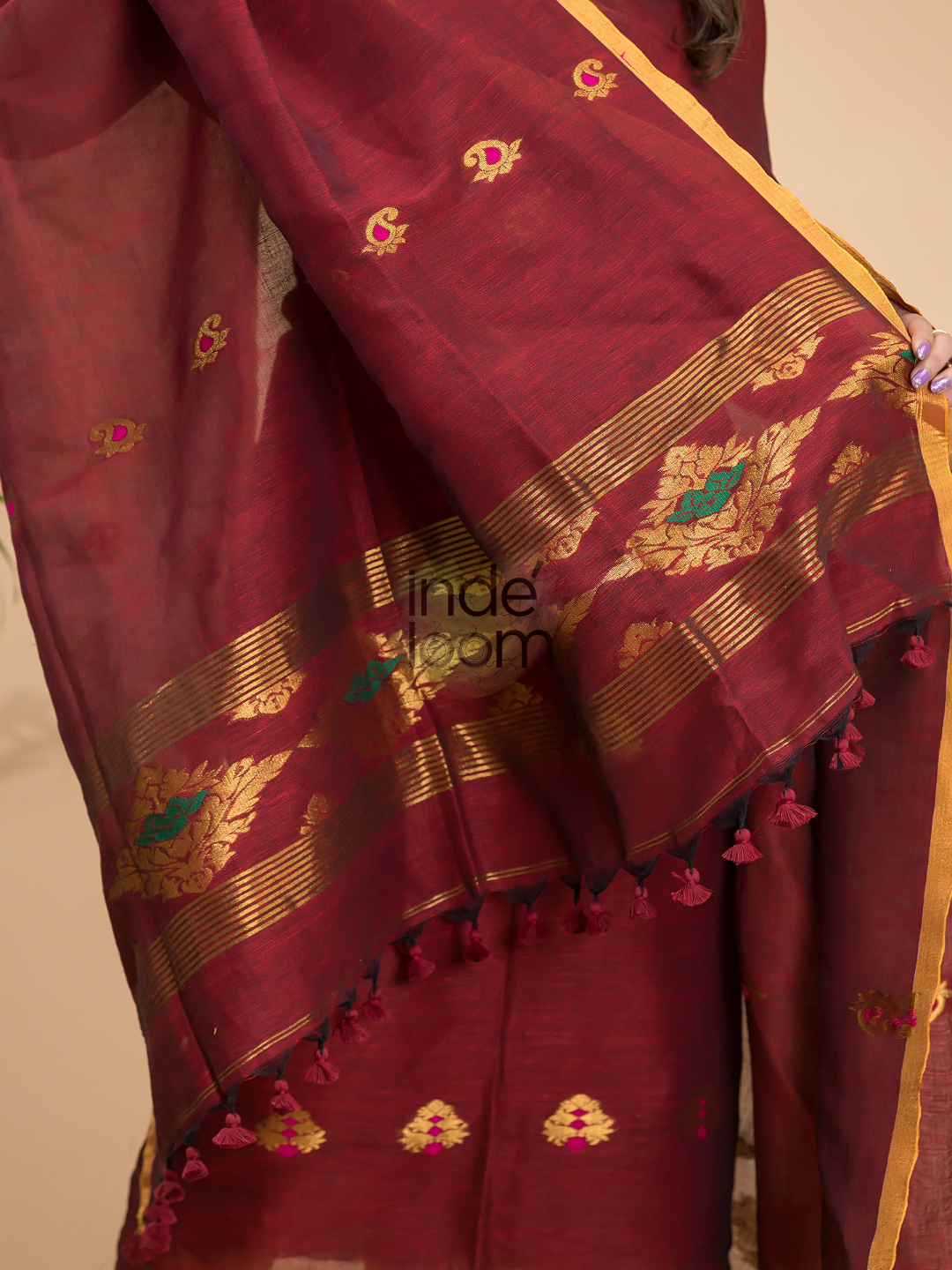 Deep Maroon Tissue Linen 2-Piece Set Kurti & Dupatta (UNSTITCHED) - 047