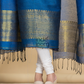 Indigo Blue Muslin Linen 2-Piece Set Kurti & Dupatta (UNSTITCHED) - 875