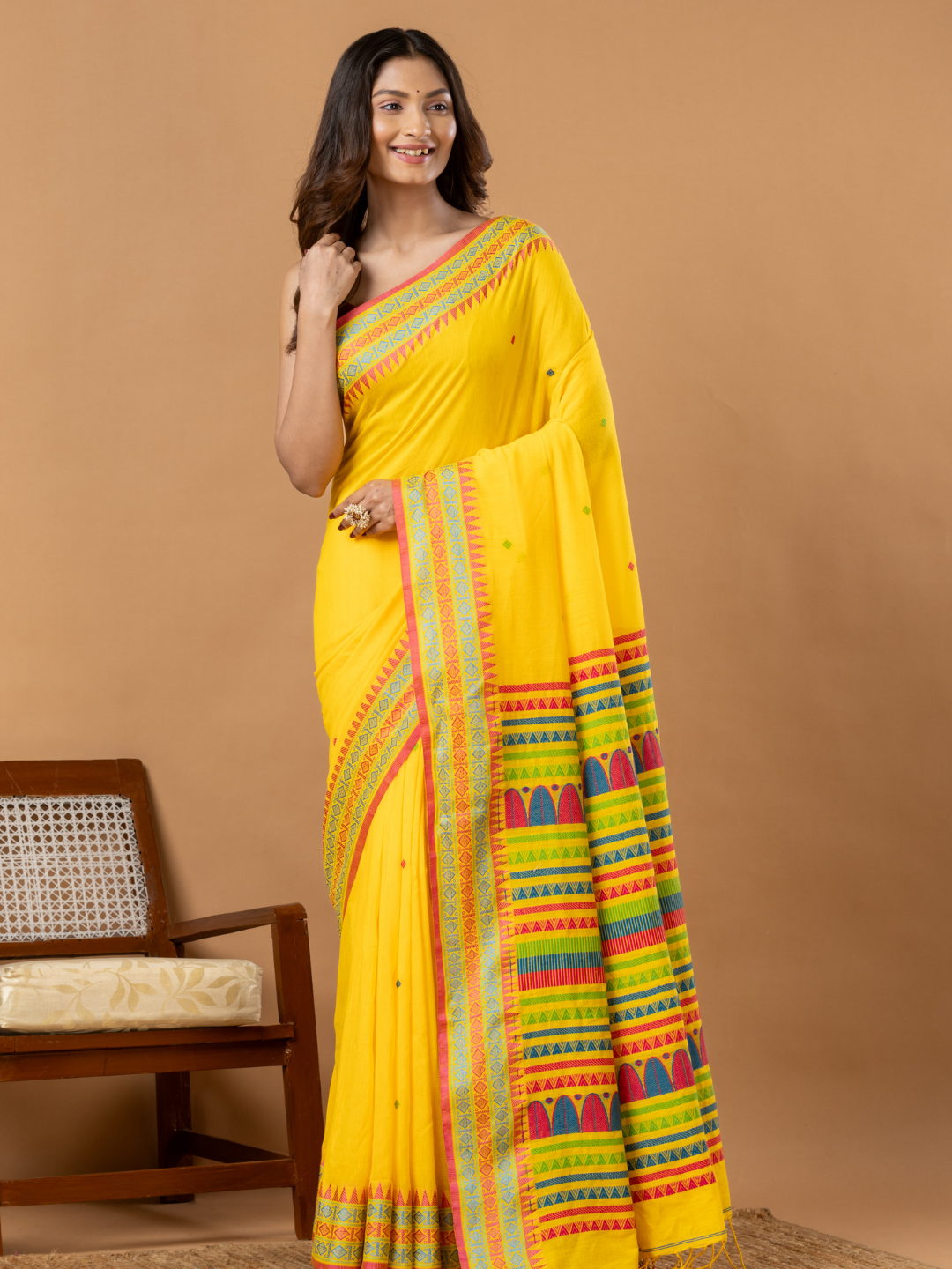 Pure Handloom Cotton Saree | Bright Yellow