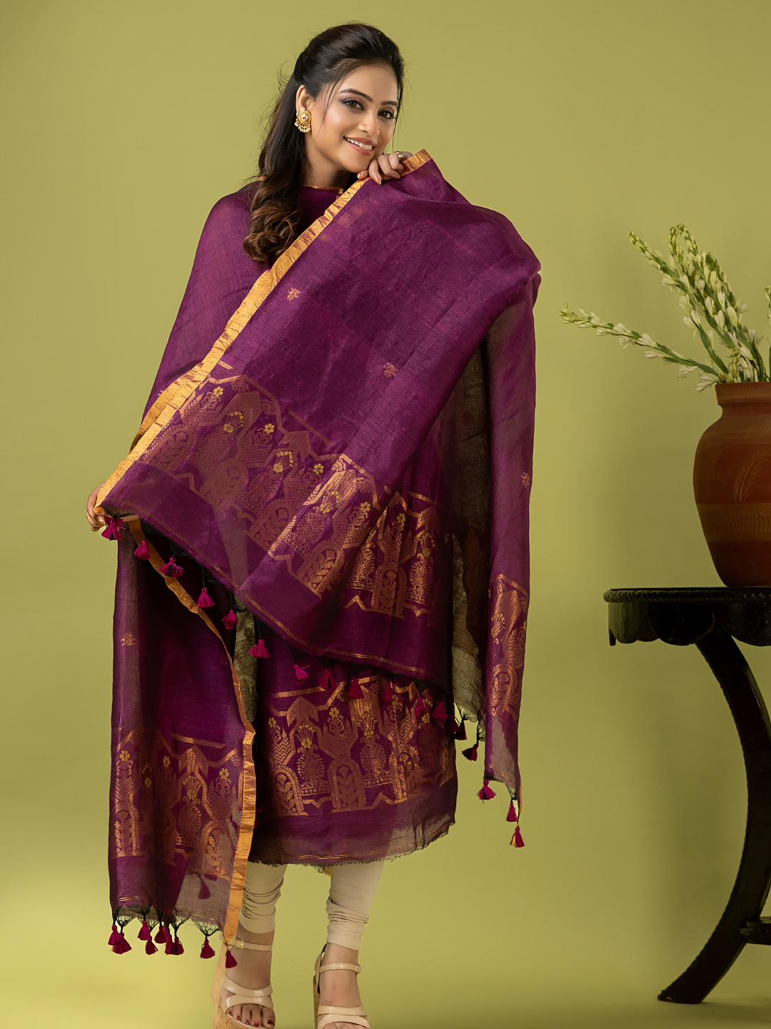 Handwoven Jamdani Linen Unstitched 2-piece Kurti | Mulberry Purple