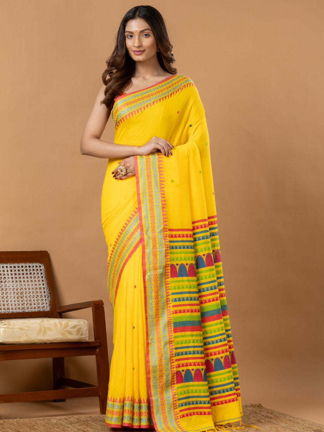 Pure Handloom Cotton Saree | Bright Yellow