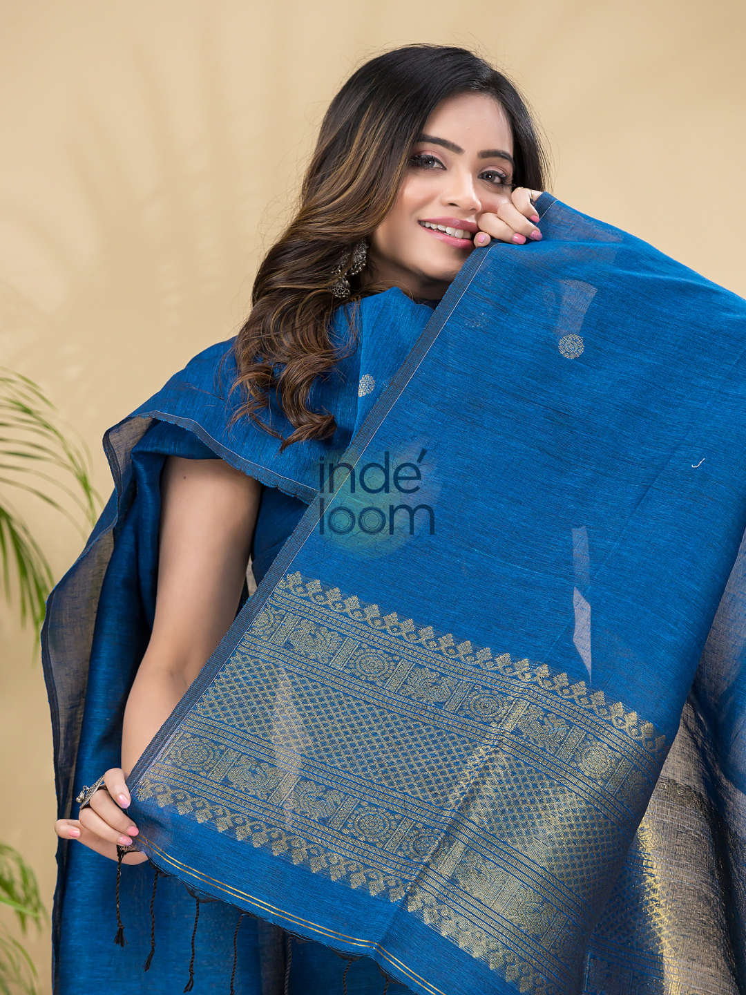 Indigo Blue Muslin Linen 2-Piece Set Kurti & Dupatta (UNSTITCHED) - 875