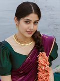 Maheshwari Silk Cotton Saree – Festive Elegance |Wine Purple