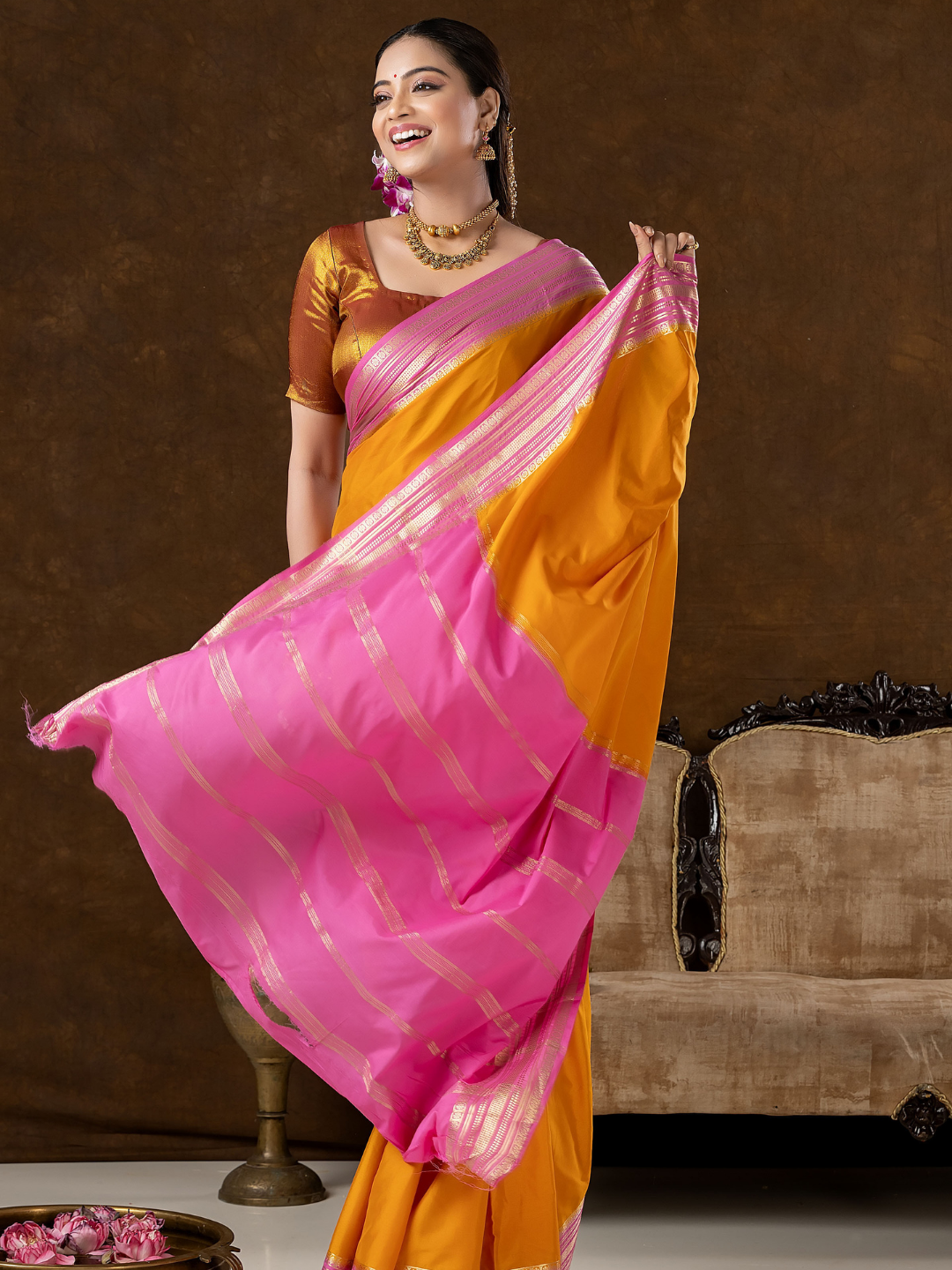 Classic Mysore Semi Silk Saree | Mustard Gold