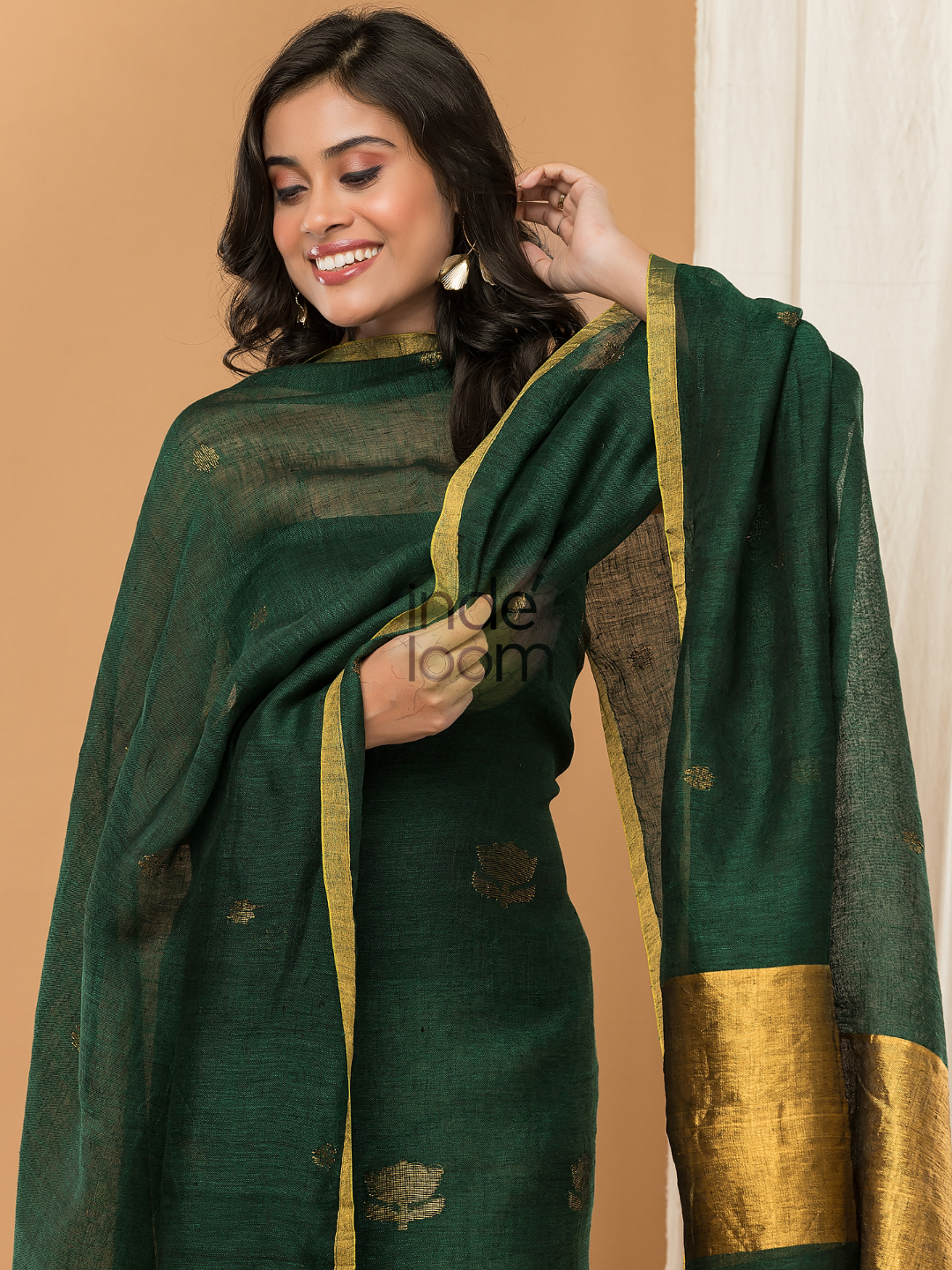 Dark Green Jamdani 2-Piece Set Kurti & Dupatta (UNSTITCHED) - 142