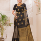 Megh Vaarna - Coal Black silk with gaja and floral border