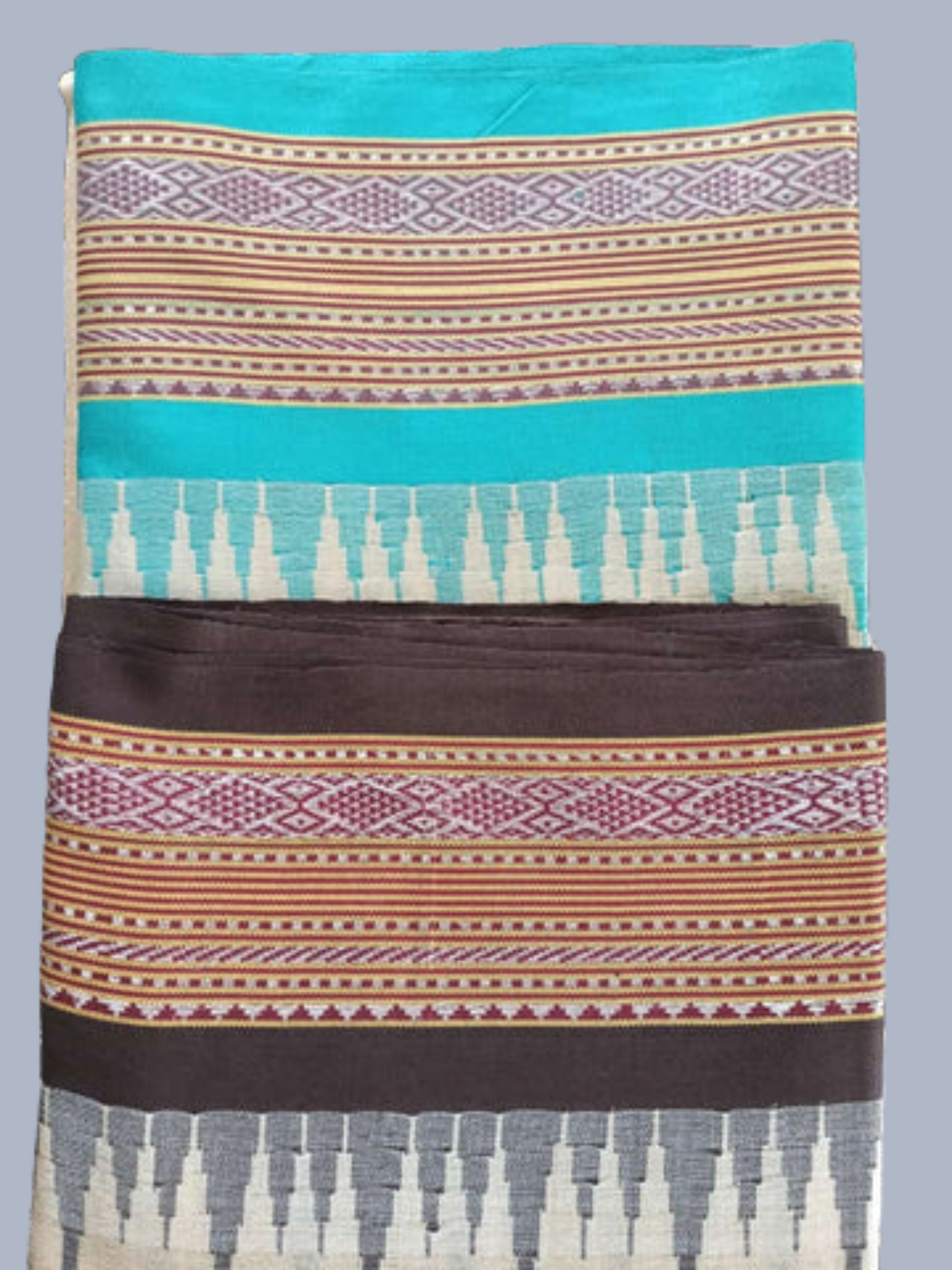 Blue And Brown Handloom Vidarbha Tussar Silk Saree with Multicolor Contrast Border -092