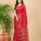 Matka Silk Jamdani Saree With Classic Red - 023
