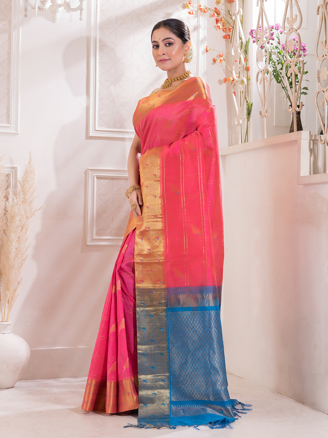 Pure Handloom Korvai Saree | Deep Pink