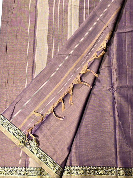 Handloom Narayanpet Cotton Saree | Grey Purple