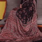 Ajrakh Exclusive Designer Modal Silk in Black, Red and Deep Plum with Floral and Geometric Patterns - 036 - indeloom
