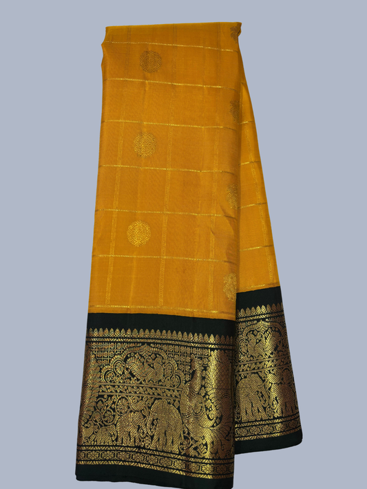Pure Handwoven Gadwal Silk Saree With Golden Yellow - 009