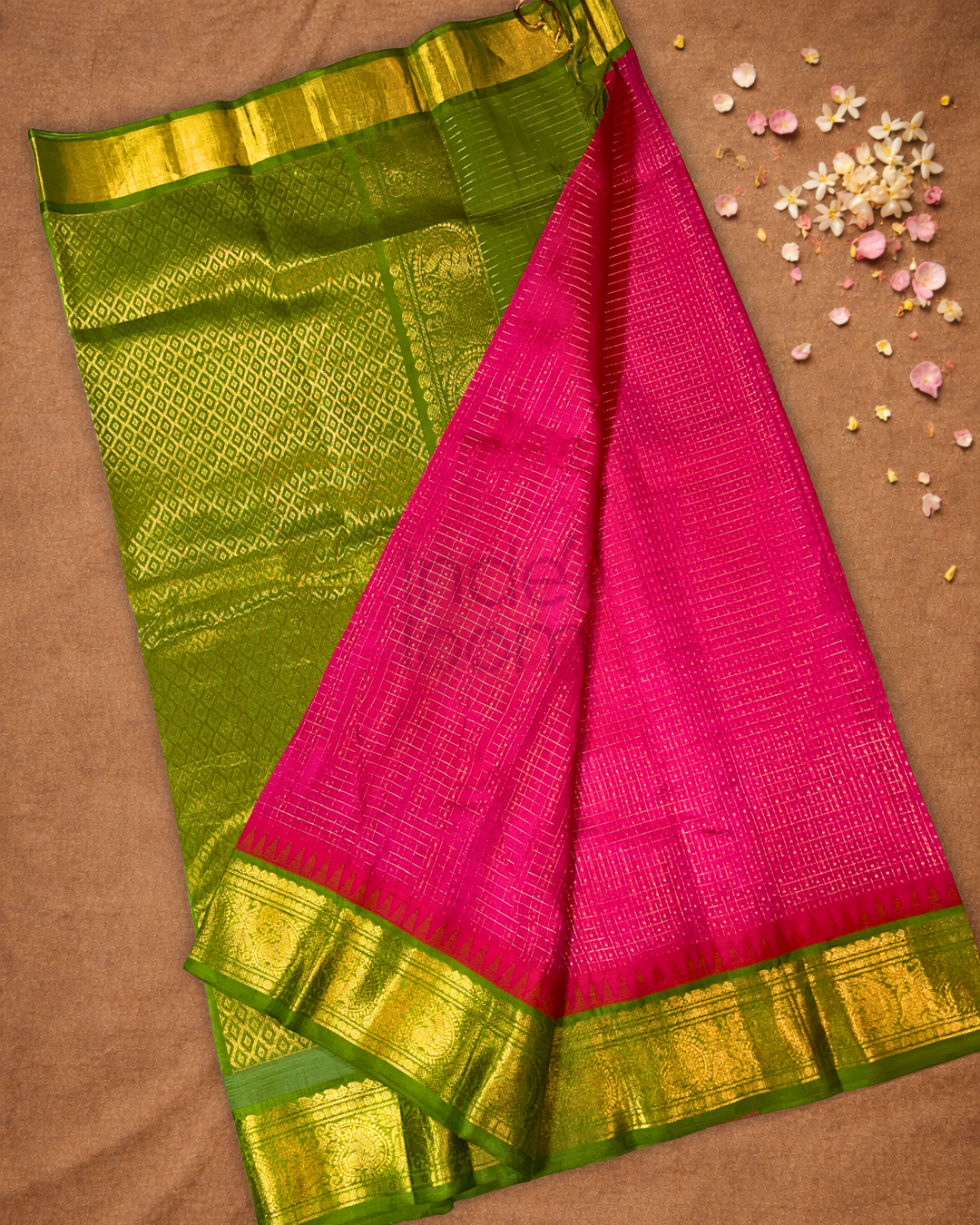 Handloom Korvai Silk Cotton Saree  |  Magenta Pink