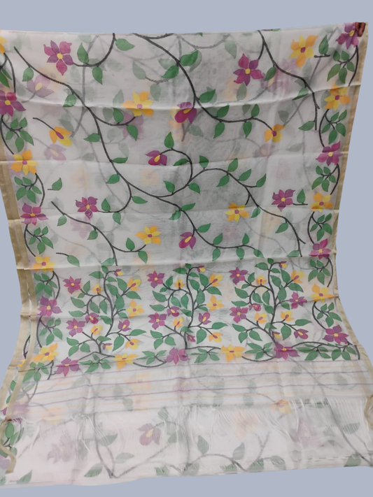 Handwoven Pure Handwoven Pure Muslin Saree  |  Cream Beige