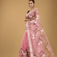 Kota Doria Handpainted Saree With Baby Pink - 005 - indeloom