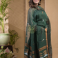 Olive Green Pure Linen suit 2 piece Set Kurti & Dupatta (UNSTITCHED) -639