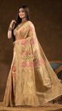 Floral woven design Silk blend Jacquard Saree | Desert Brown