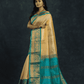 Pure Handloom Korvai Silk Cotton Saree in Light Yellow and Blue Border - 111