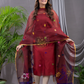 Cherry Red Cotton Silk Jamdani 2-Piece Set Kurti & Dupatta (UNSTITCHED) - 105