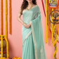 Handwoven Chanderi Silk Cotton Saree | Aqua Mint