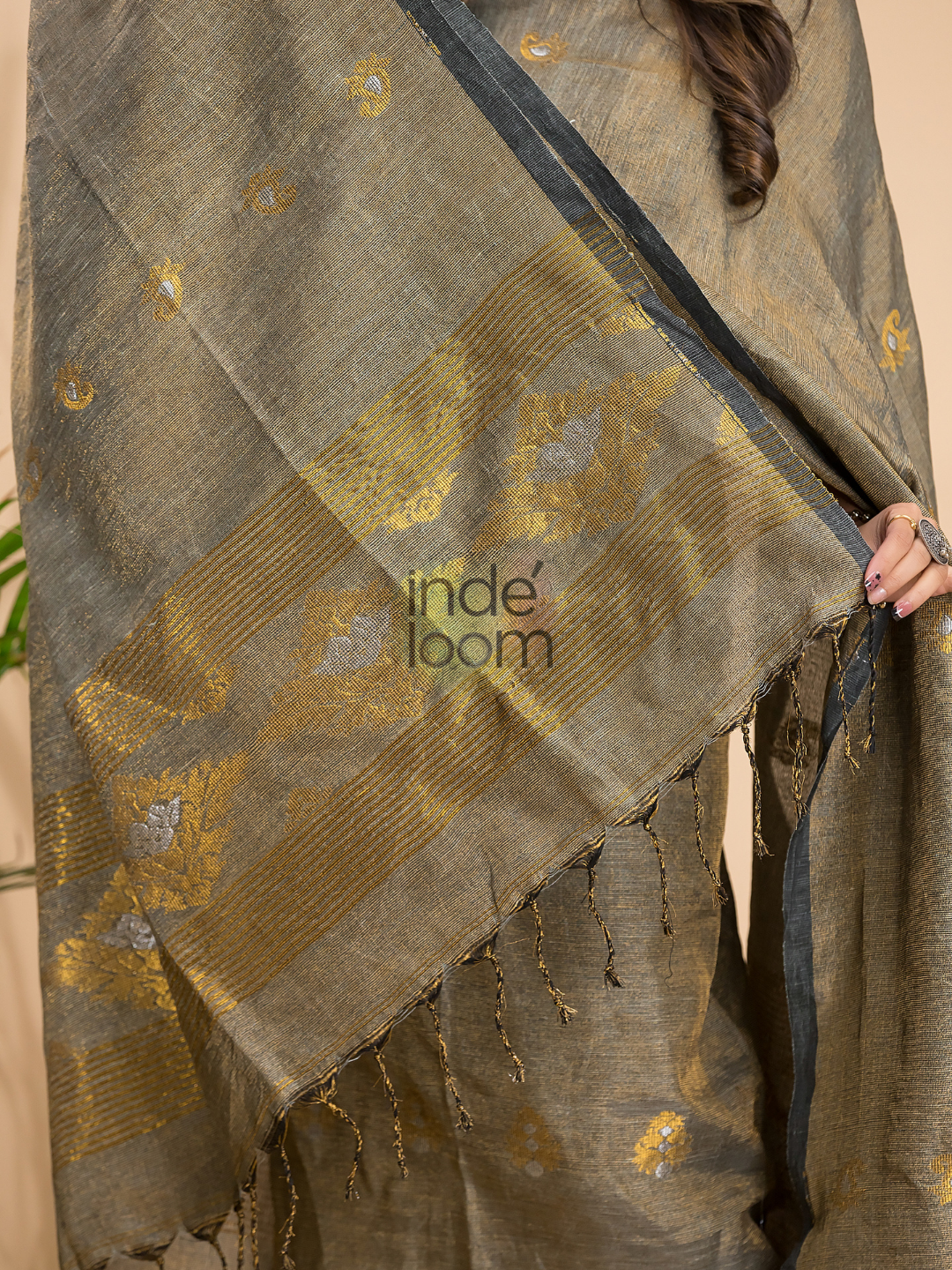 Olive Grey Tissue Linen 2-Piece Set Kurti & Dupatta (UNSTITCHED) - 048