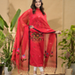 Dark Red Jamdani 2-Piece Set Kurti & Dupatta -793