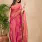 Tissue Linen Handloom Saree With Peach Pink - 023