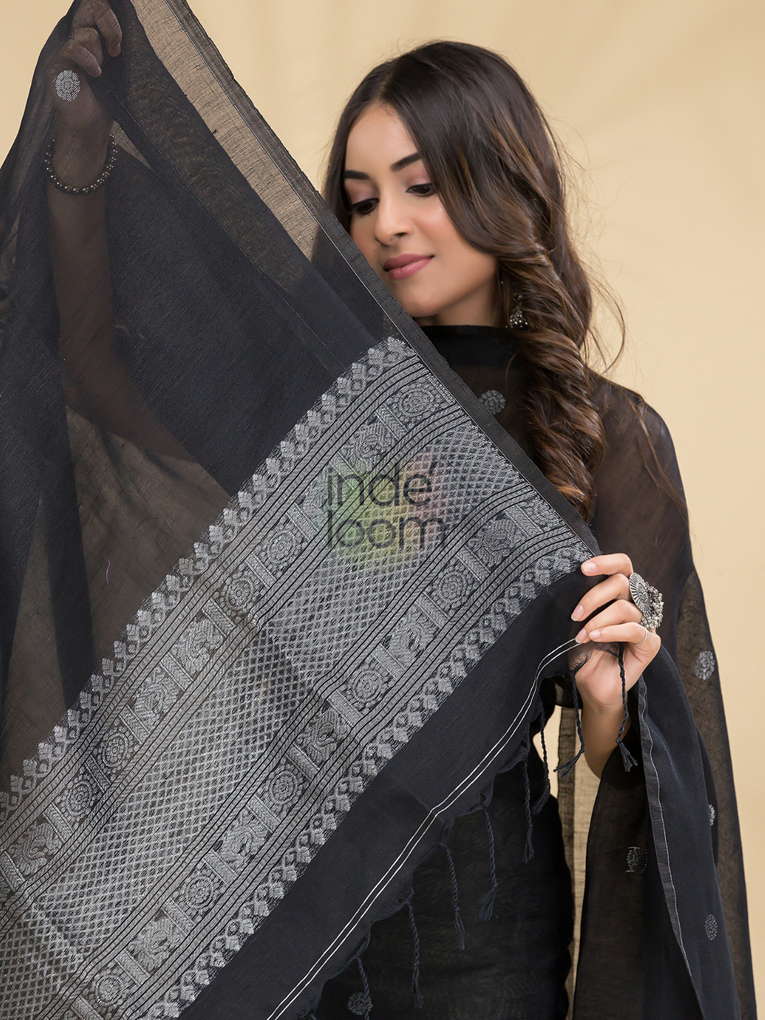 Midnight Black Muslin Linen 2-Piece Set Kurti & Dupatta (UNSTITCHED) - 866