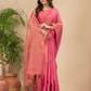 Tissue Linen Handloom Saree With Peach Pink - 023