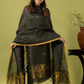Handwoven Jamdani Linen Unstitched 2-piece Kurti | Charcoal Black