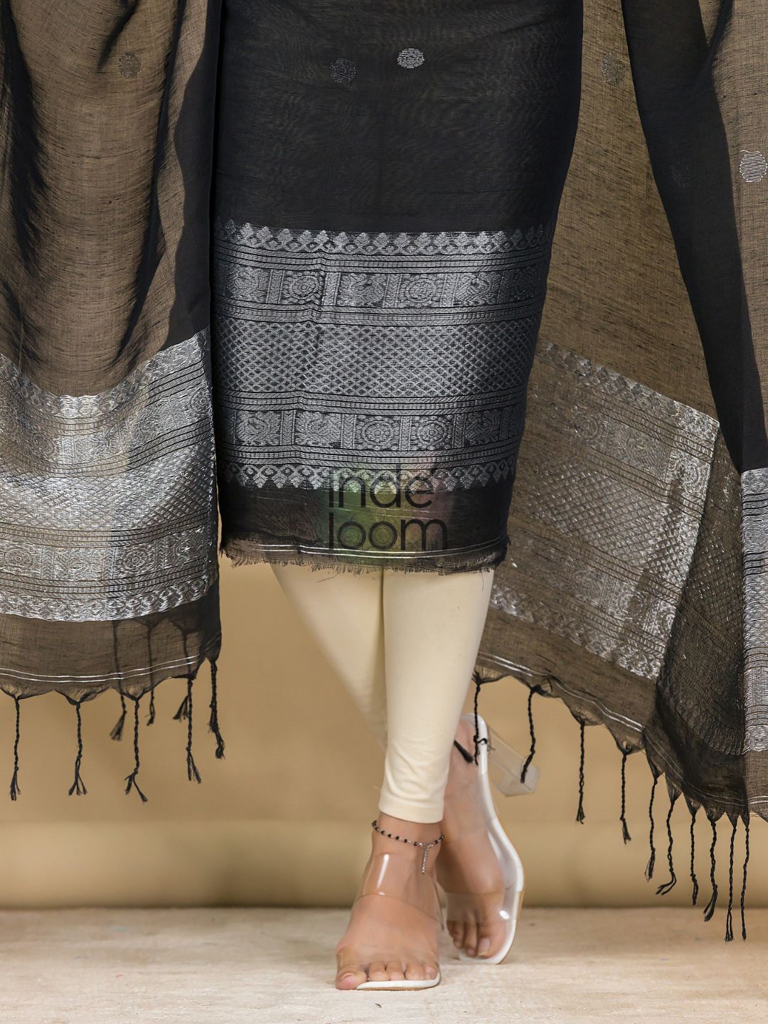 Midnight Black Muslin Linen 2-Piece Set Kurti & Dupatta (UNSTITCHED) - 866
