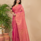 Tissue Linen Handloom Saree With Peach Pink - 023