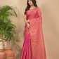 Tissue Linen Handloom Saree With Peach Pink - 023